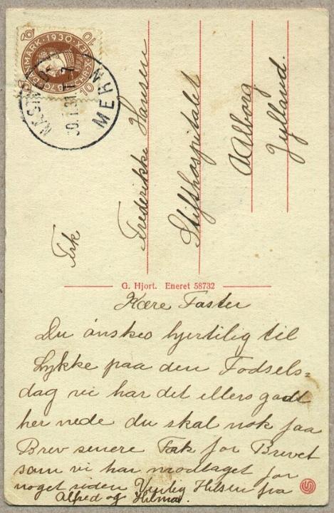 brev-1.jpg - Fødselsdagskort til Faster Frederikke fra Hilma 30 jan 1931