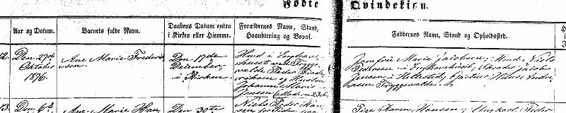 anemarie1876.jpg - Ane Marie's dåb 1876 i Karise Kirke,Fakse,,Præstø